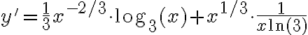 y' = \frac{1}{3} x^{-2/3} \cdot \log_3(x) + x^{1/3} \cdot\frac{1}{x\ln(3)}