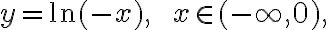 y= \ln(-x),\qquad \text{ $x\in (-\infty,0)$,}
